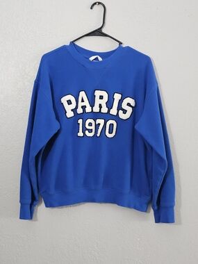 H&M 'PARIS 1970' Crewneck Sweatshirt Royal Blue Womens Small Pullover